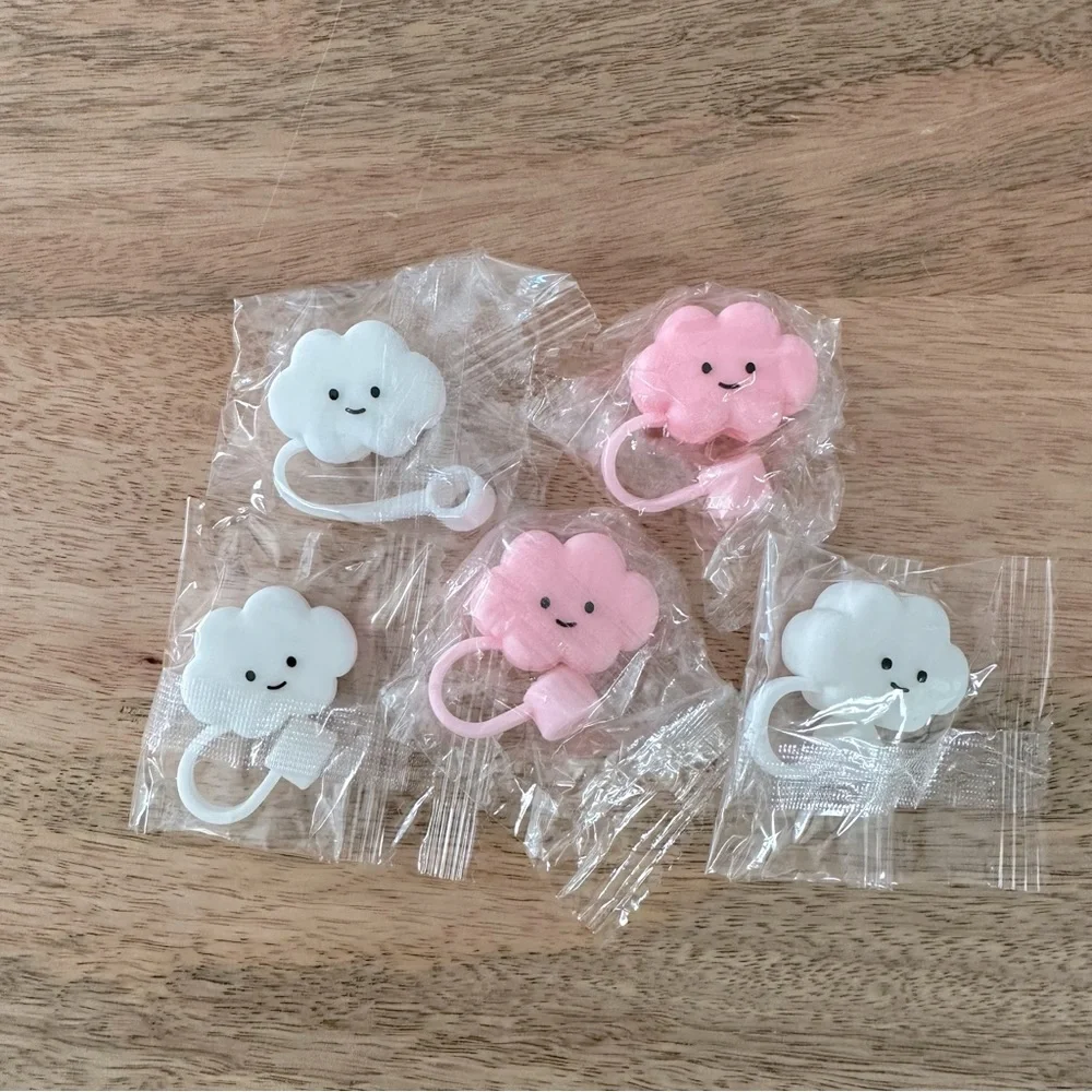 โ Reusable Silicone Cloud Straw Topper Covers - Set of 5 - Picture 1 of 8
